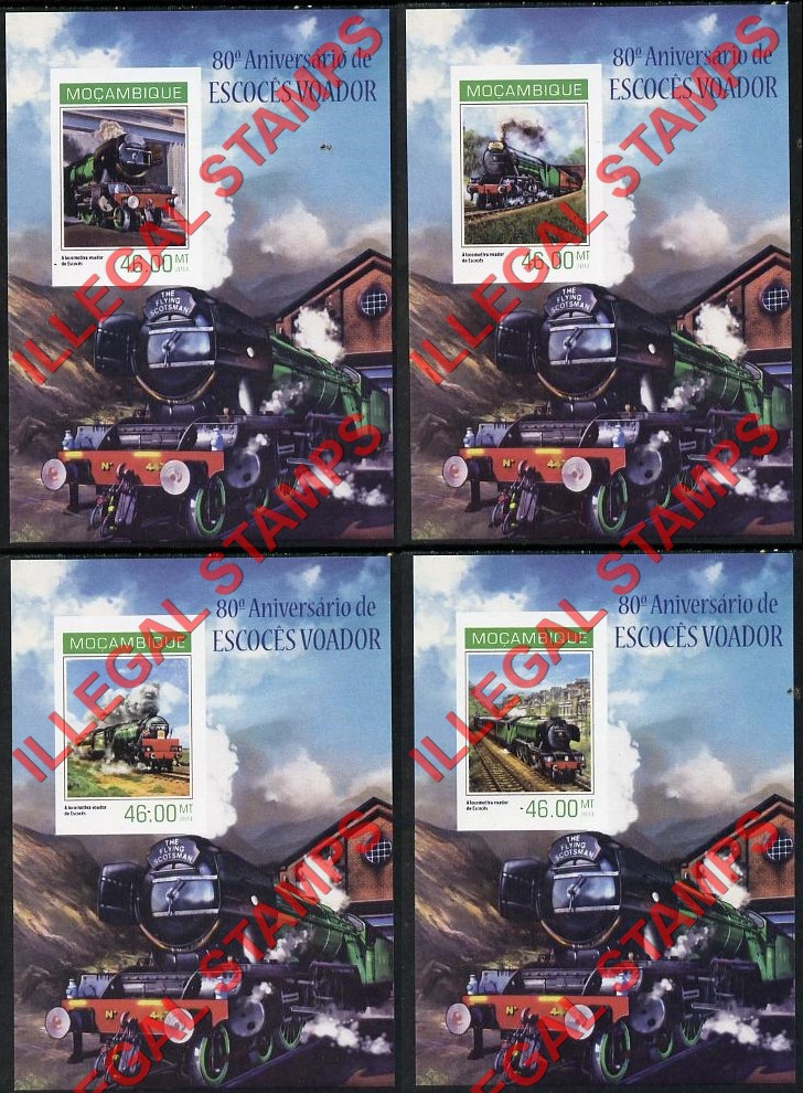 Mozambique 2014 Trains Flying Scotsman 80th Anniversary Counterfeit Illegal Stamp Souvenir Sheets of 1 Mozambique 2014 Trains Flying Scotsman 80th Anniversary Counterfeit Illegal Stamp Souvenir Sheets of 1