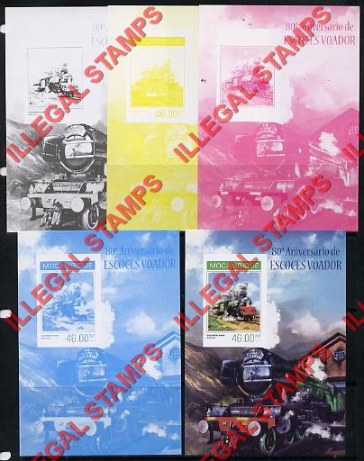 Mozambique 2014 Trains Flying Scotsman 80th Anniversary Counterfeit Illegal Stamp Souvenir Sheet of 1 Color Proof Set Mozambique 2014 Trains Flying Scotsman 80th Anniversary Counterfeit Illegal Stamp Souvenir Sheet of 1 Color Proof Set
