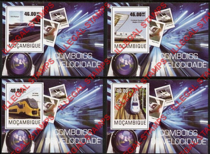 Mozambique 2014 Trains High Speed Trains Counterfeit Illegal Stamp Souvenir Sheets of 1 Mozambique 2014 Trains High Speed Trains Counterfeit Illegal Stamp Souvenir Sheets of 1