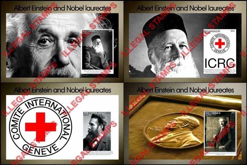Mozambique 2015 Albert Einstein and Nobel Laureates Counterfeit Illegal Stamp Souvenir Sheets of 1 Mozambique 2015 Albert Einstein and Nobel Laureates Counterfeit Illegal Stamp Souvenir Sheets of 1