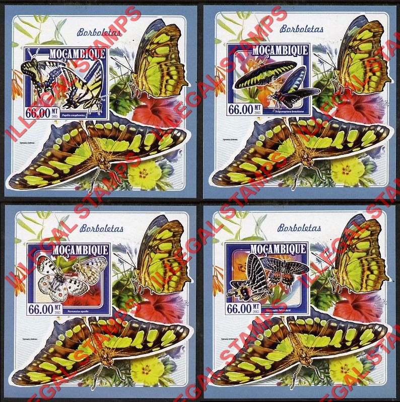 Mozambique 2015 Butterflies Counterfeit Illegal Stamp Souvenir Sheets of 1 Mozambique 2015 Butterflies Counterfeit Illegal Stamp Souvenir Sheets of 1