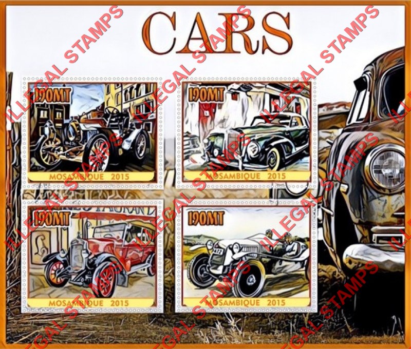 Mozambique 2015 Cars Counterfeit Illegal Stamp Souvenir Sheet of 4 Mozambique 2015 Cars Counterfeit Illegal Stamp Souvenir Sheet of 4