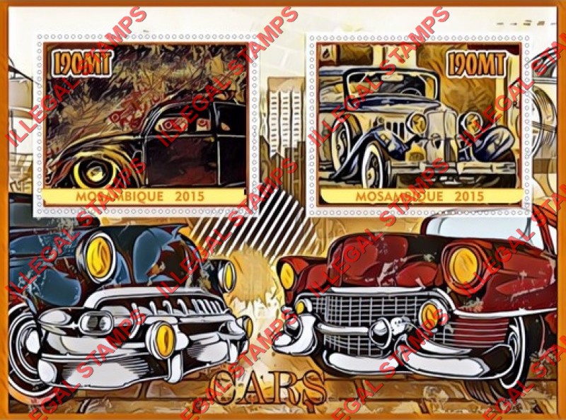 Mozambique 2015 Cars Counterfeit Illegal Stamp Souvenir Sheet of 2 Mozambique 2015 Cars Counterfeit Illegal Stamp Souvenir Sheet of 2