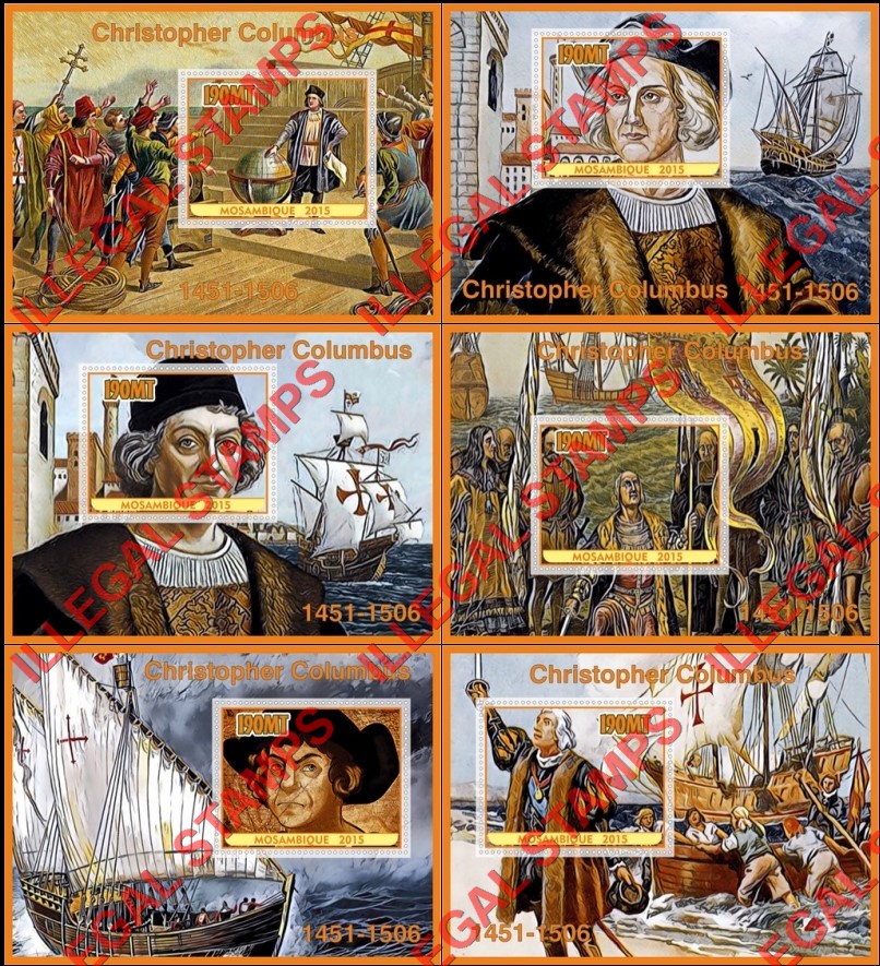 Mozambique 2015 Christopher Columbus Counterfeit Illegal Stamp Souvenir Sheets of 1 Mozambique 2015 Christopher Columbus Counterfeit Illegal Stamp Souvenir Sheets of 1