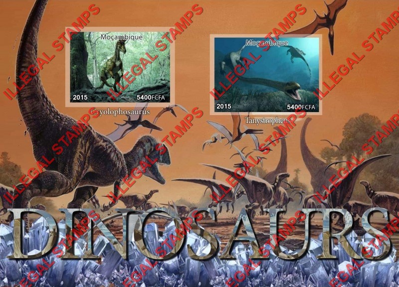 Mozambique 2015 Dinosaurs Counterfeit Illegal Stamp Souvenir Sheet of 2 Mozambique 2015 Dinosaurs Counterfeit Illegal Stamp Souvenir Sheet of 2