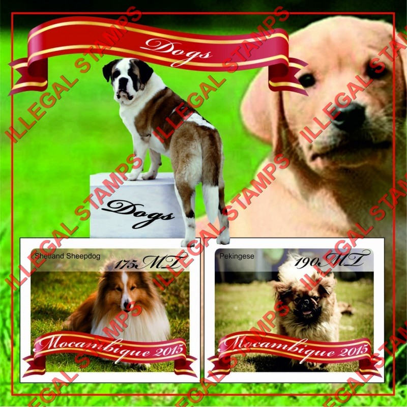 Mozambique 2015 Dogs Counterfeit Illegal Stamp Souvenir Sheet of 2 Mozambique 2015 Dogs Counterfeit Illegal Stamp Souvenir Sheet of 2
