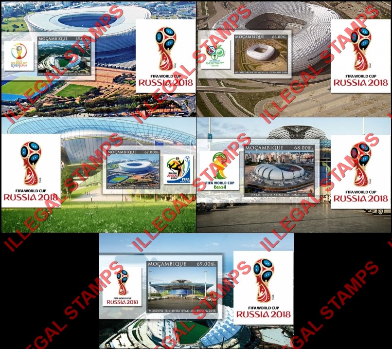 Mozambique 2015 FIFA World Cup Soccer in 2018 Stadiums Counterfeit Illegal Stamp Souvenir Sheets of 1 Mozambique 2015 FIFA World Cup Soccer in 2018 Stadiums Counterfeit Illegal Stamp Souvenir Sheets of 1