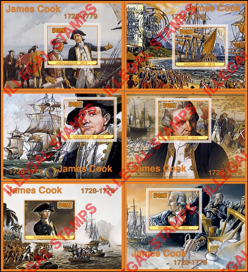 Mozambique 2015 James Cook Counterfeit Illegal Stamp Souvenir Sheets of 1 Mozambique 2015 James Cook Counterfeit Illegal Stamp Souvenir Sheets of 1