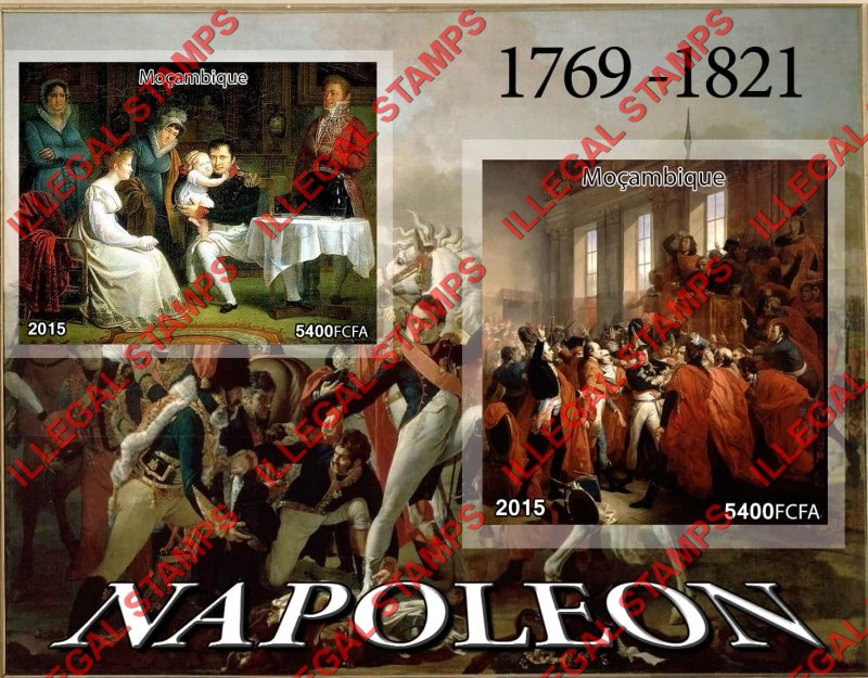 Mozambique 2015 Napoleon Bonaparte Counterfeit Illegal Stamp Souvenir Sheet of 2 Mozambique 2015 Napoleon Bonaparte Counterfeit Illegal Stamp Souvenir Sheet of 2