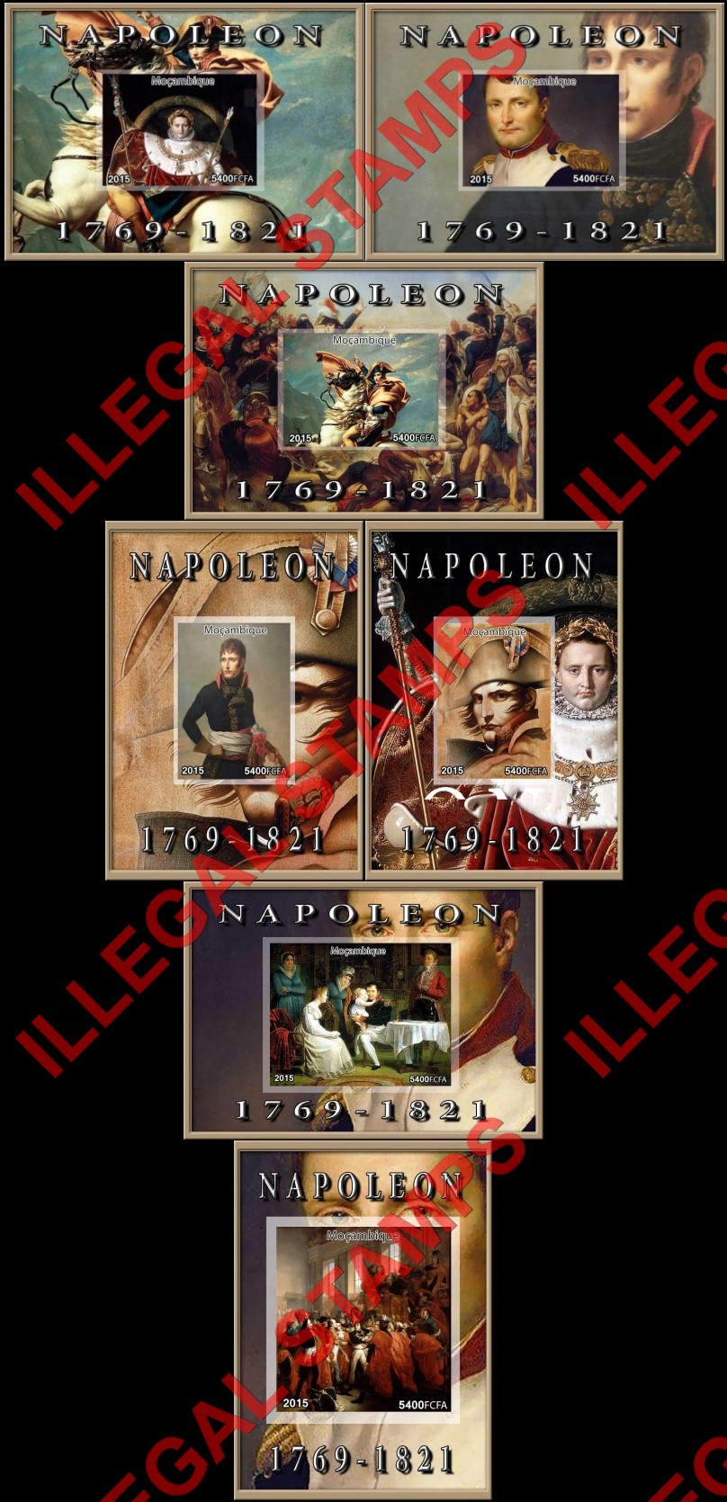 Mozambique 2015 Napoleon Bonaparte Counterfeit Illegal Stamp Souvenir Sheets of 1 Mozambique 2015 Napoleon Bonaparte Counterfeit Illegal Stamp Souvenir Sheets of 1