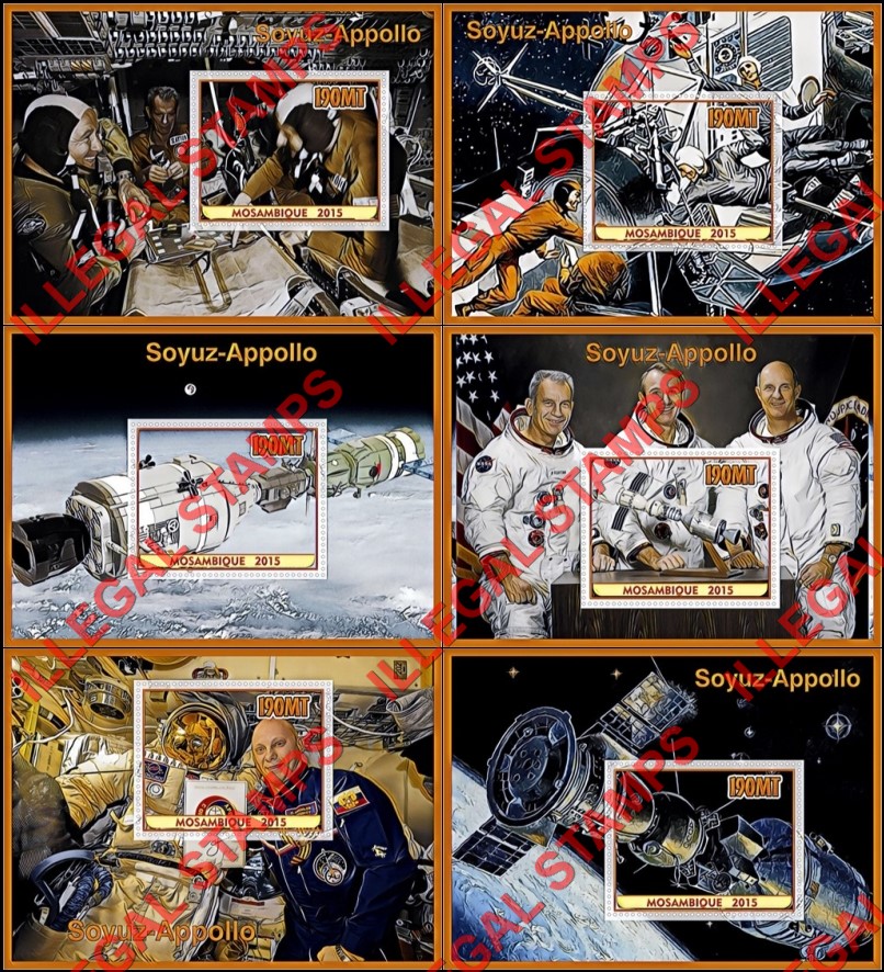 Mozambique 2015 Space Apollo Soyuz Counterfeit Illegal Stamp Souvenir Sheets of 1 Mozambique 2015 Space Apollo Soyuz Counterfeit Illegal Stamp Souvenir Sheets of 1