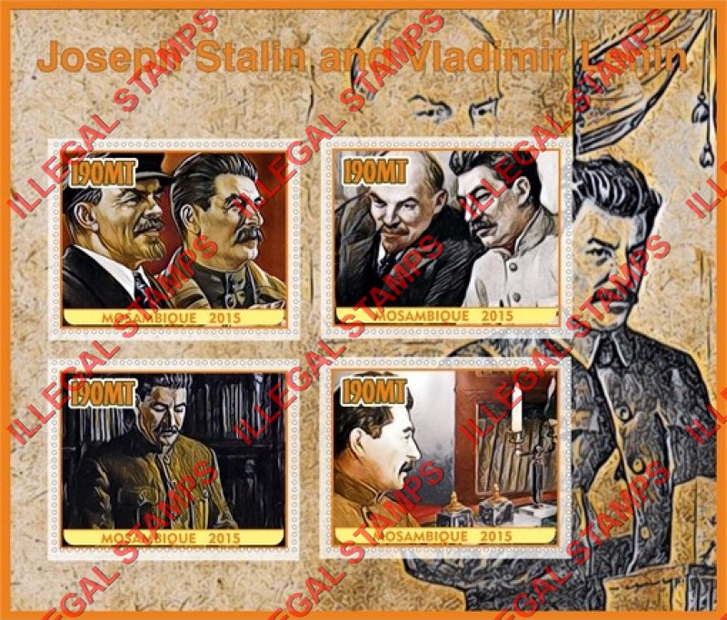 Mozambique 2015 Stalin and Lenin Counterfeit Illegal Stamp Souvenir Sheet of 4 Mozambique 2015 Stalin and Lenin Counterfeit Illegal Stamp Souvenir Sheet of 4