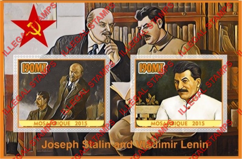 Mozambique 2015 Stalin and Lenin Counterfeit Illegal Stamp Souvenir Sheet of 2 Mozambique 2015 Stalin and Lenin Counterfeit Illegal Stamp Souvenir Sheet of 2