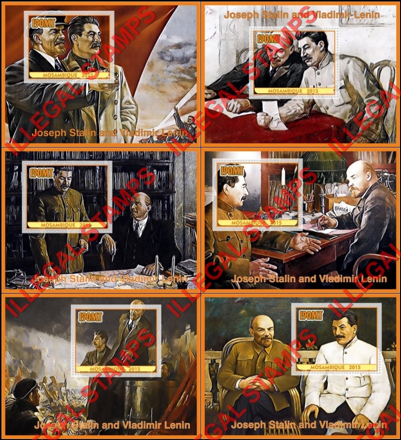 Mozambique 2015 Stalin and Lenin Counterfeit Illegal Stamp Souvenir Sheets of 1 Mozambique 2015 Stalin and Lenin Counterfeit Illegal Stamp Souvenir Sheets of 1