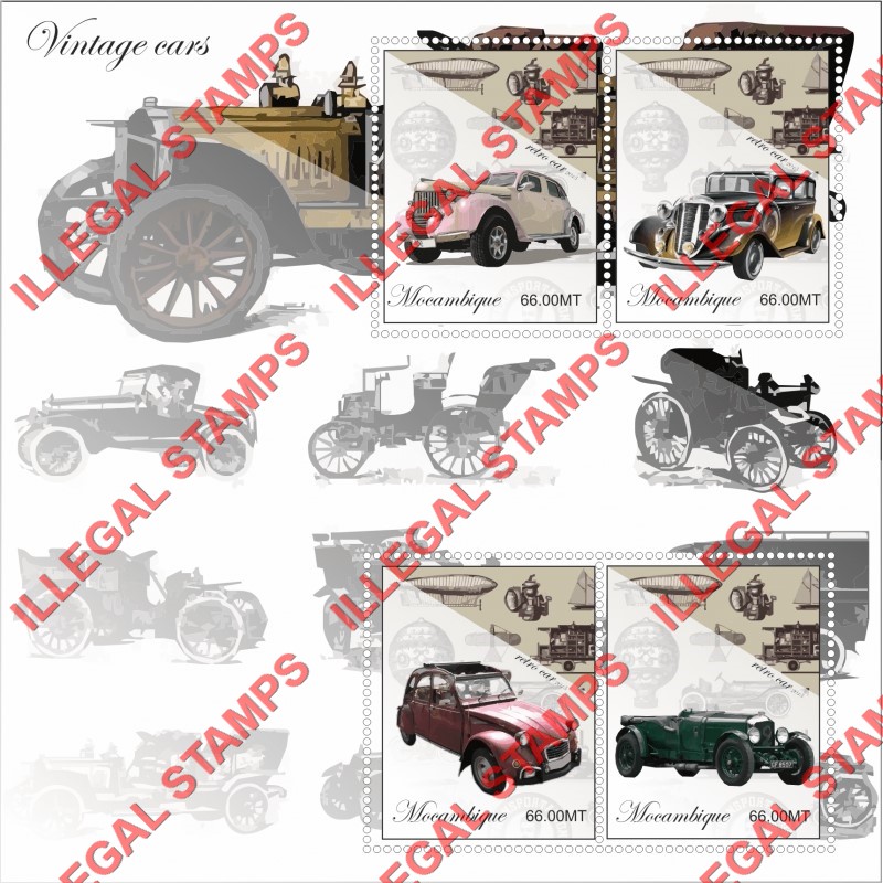 Mozambique 2015 Vintage Cars Retro Counterfeit Illegal Stamp Souvenir Sheet of 4 Mozambique 2015 Vintage Cars Retro Counterfeit Illegal Stamp Souvenir Sheet of 4