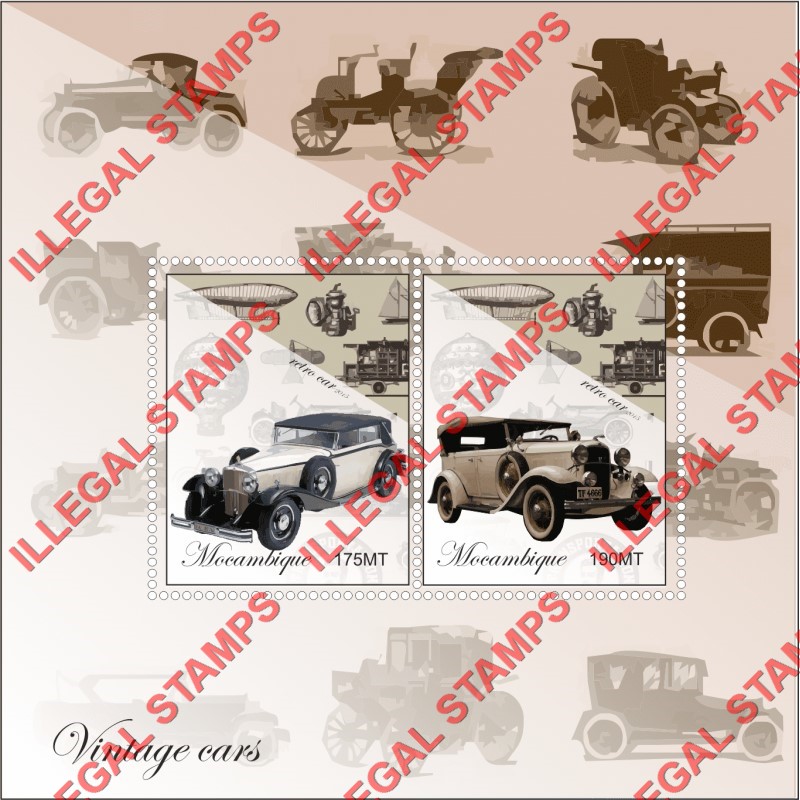 Mozambique 2015 Vintage Cars Retro Counterfeit Illegal Stamp Souvenir Sheet of 2 Mozambique 2015 Vintage Cars Retro Counterfeit Illegal Stamp Souvenir Sheet of 2