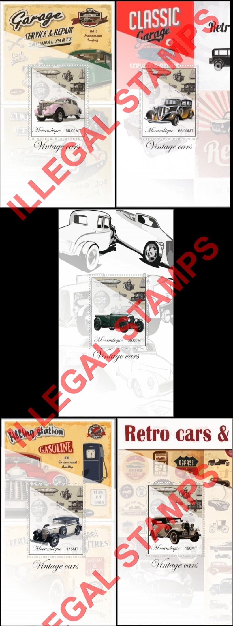 Mozambique 2015 Vintage Cars Retro Counterfeit Illegal Stamp Souvenir Sheets of 1 Mozambique 2015 Vintage Cars Retro Counterfeit Illegal Stamp Souvenir Sheets of 1