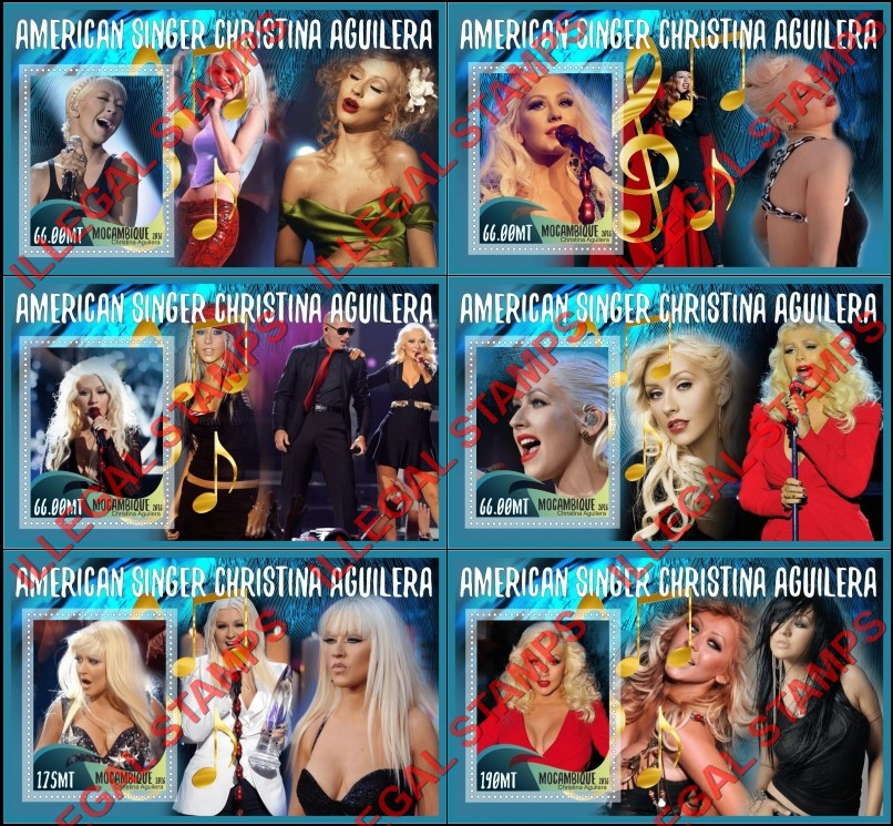 Mozambique 2016 Christina Aguilera Counterfeit Illegal Stamp Souvenir Sheets of 1 Mozambique 2016 Christina Aguilera Counterfeit Illegal Stamp Souvenir Sheets of 1