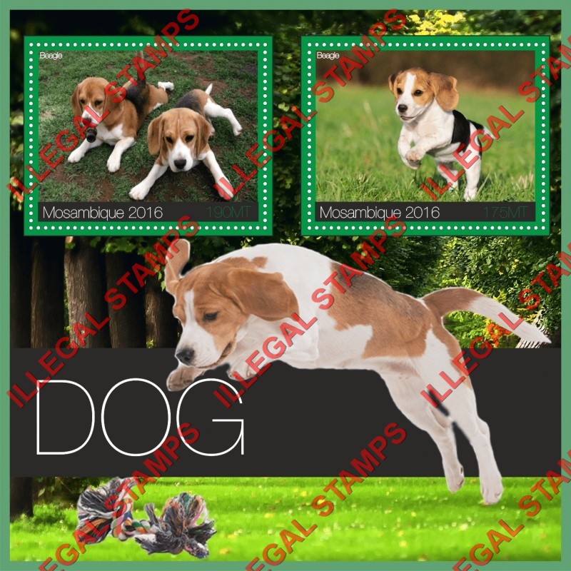 Mozambique 2016 Dogs Beagles Counterfeit Illegal Stamp Souvenir Sheet of 2 Mozambique 2016 Dogs Beagles Counterfeit Illegal Stamp Souvenir Sheet of 2