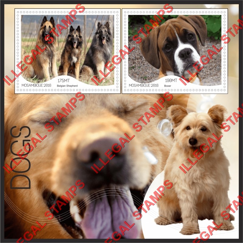 Mozambique 2016 Dogs (different a) Counterfeit Illegal Stamp Souvenir Sheet of 2 Mozambique 2016 Dogs (different a) Counterfeit Illegal Stamp Souvenir Sheet of 2