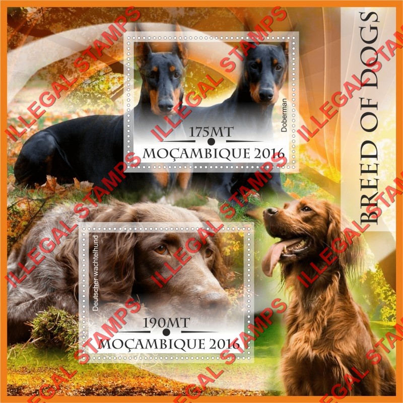 Mozambique 2016 Dogs (different) Counterfeit Illegal Stamp Souvenir Sheet of 2 Mozambique 2016 Dogs (different) Counterfeit Illegal Stamp Souvenir Sheet of 2
