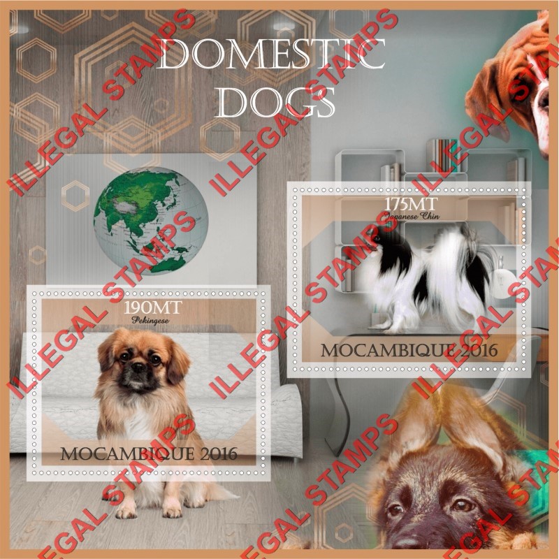 Mozambique 2016 Dogs Counterfeit Illegal Stamp Souvenir Sheet of 2 Mozambique 2016 Dogs Counterfeit Illegal Stamp Souvenir Sheet of 2