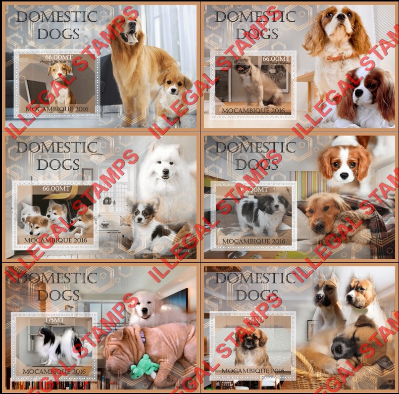 Mozambique 2016 Dogs Counterfeit Illegal Stamp Souvenir Sheets of 1 Mozambique 2016 Dogs Counterfeit Illegal Stamp Souvenir Sheets of 1
