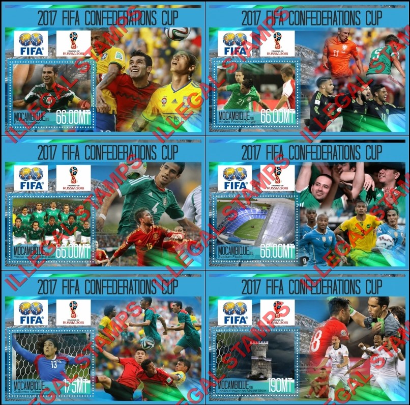 Mozambique 2016 FIFA Confederations Cup Soccer in 2017 Counterfeit Illegal Stamp Souvenir Sheets of 1 Mozambique 2016 FIFA Confederations Cup Soccer in 2017 Counterfeit Illegal Stamp Souvenir Sheets of 1
