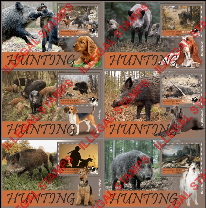 Mozambique 2016 Hunting Wild Boar Counterfeit Illegal Stamp Souvenir Sheets of 1 Mozambique 2016 Hunting Wild Boar Counterfeit Illegal Stamp Souvenir Sheets of 1