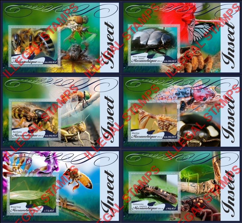 Mozambique 2016 Insects Counterfeit Illegal Stamp Souvenir Sheets of 1 Mozambique 2016 Insects Counterfeit Illegal Stamp Souvenir Sheets of 1