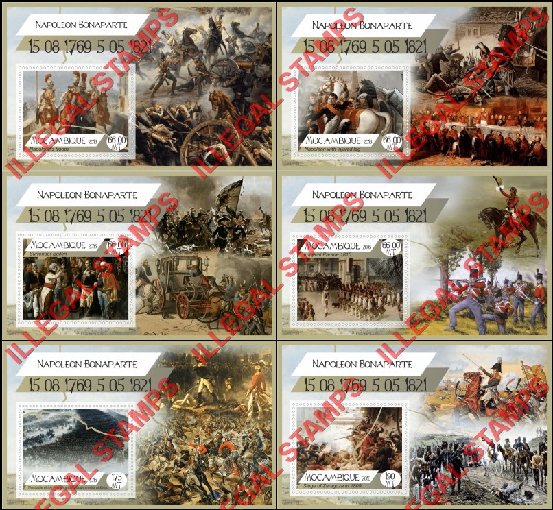 Mozambique 2016 Napoleon Bonaparte Counterfeit Illegal Stamp Souvenir Sheets of 1 Mozambique 2016 Napoleon Bonaparte Counterfeit Illegal Stamp Souvenir Sheets of 1