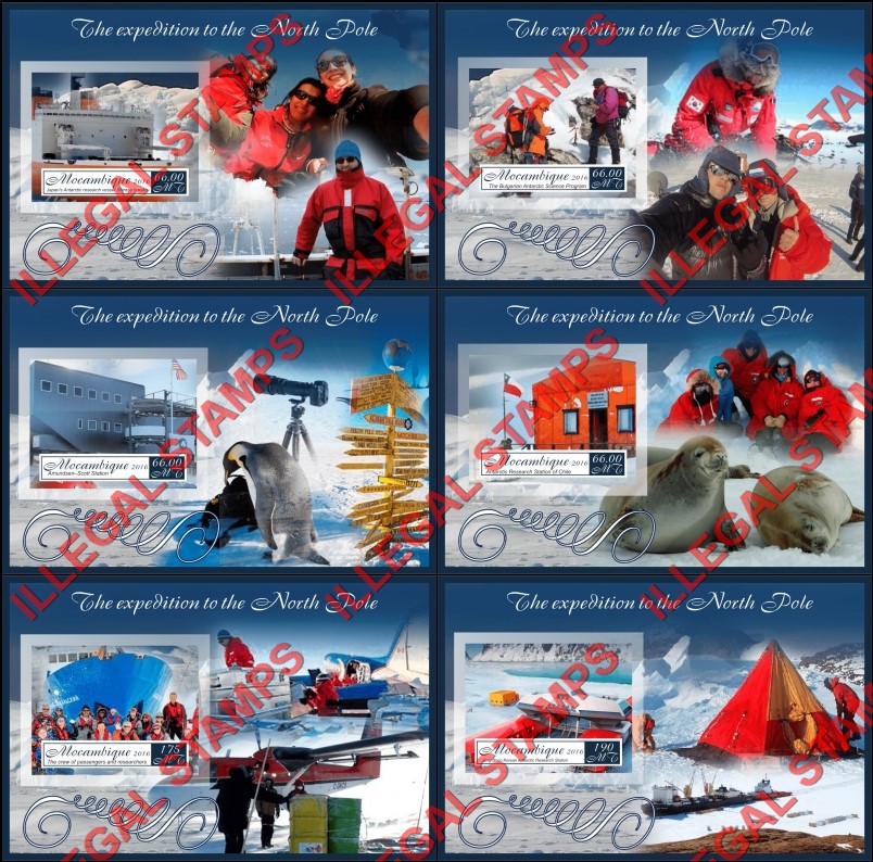 Mozambique 2016 North Pole Expedition Counterfeit Illegal Stamp Souvenir Sheets of 1 Mozambique 2016 North Pole Expedition Counterfeit Illegal Stamp Souvenir Sheets of 1