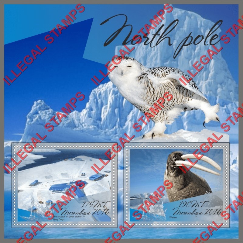 Mozambique 2016 North Pole Counterfeit Illegal Stamp Souvenir Sheet of 2 Mozambique 2016 North Pole Counterfeit Illegal Stamp Souvenir Sheet of 2