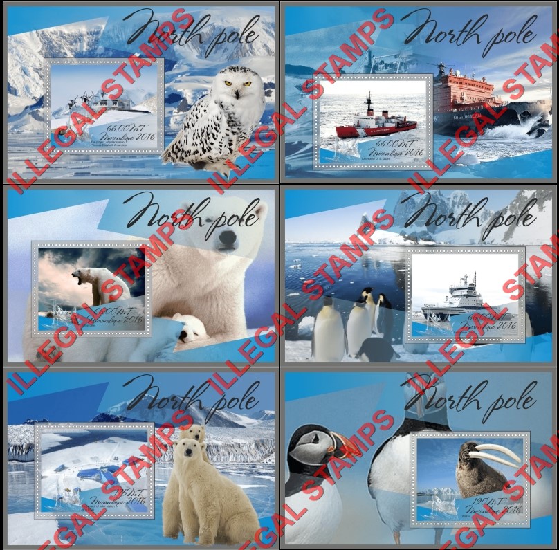 Mozambique 2016 North Pole Counterfeit Illegal Stamp Souvenir Sheets of 1 Mozambique 2016 North Pole Counterfeit Illegal Stamp Souvenir Sheets of 1