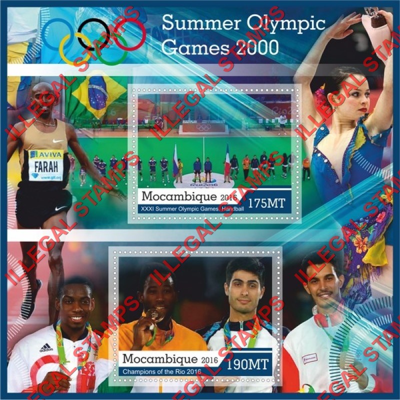 Mozambique 2016 Olympic Games 2000 Counterfeit Illegal Stamp Souvenir Sheet of 2 Mozambique 2016 Olympic Games 2000 Counterfeit Illegal Stamp Souvenir Sheet of 2