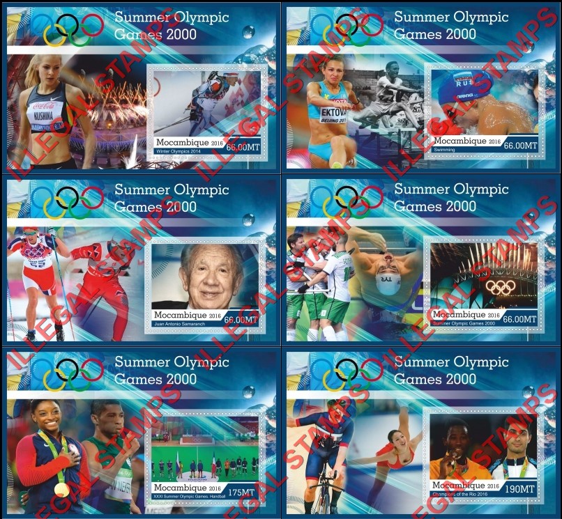 Mozambique 2016 Olympic Games 2000 Counterfeit Illegal Stamp Souvenir Sheets of 1 Mozambique 2016 Olympic Games 2000 Counterfeit Illegal Stamp Souvenir Sheets of 1