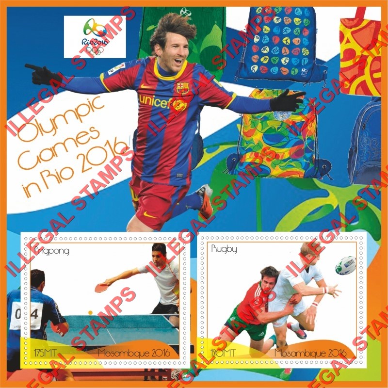 Mozambique 2016 Olympic Games in Rio Counterfeit Illegal Stamp Souvenir Sheet of 2 Mozambique 2016 Olympic Games in Rio Counterfeit Illegal Stamp Souvenir Sheet of 2