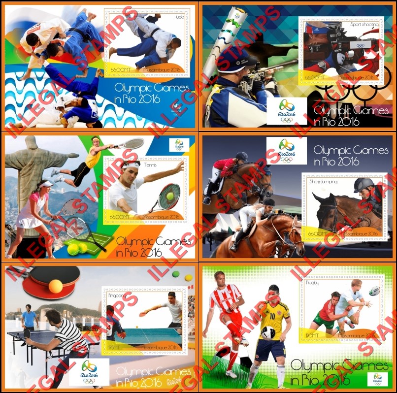 Mozambique 2016 Olympic Games in Rio Counterfeit Illegal Stamp Souvenir Sheets of 1 Mozambique 2016 Olympic Games in Rio Counterfeit Illegal Stamp Souvenir Sheets of 1