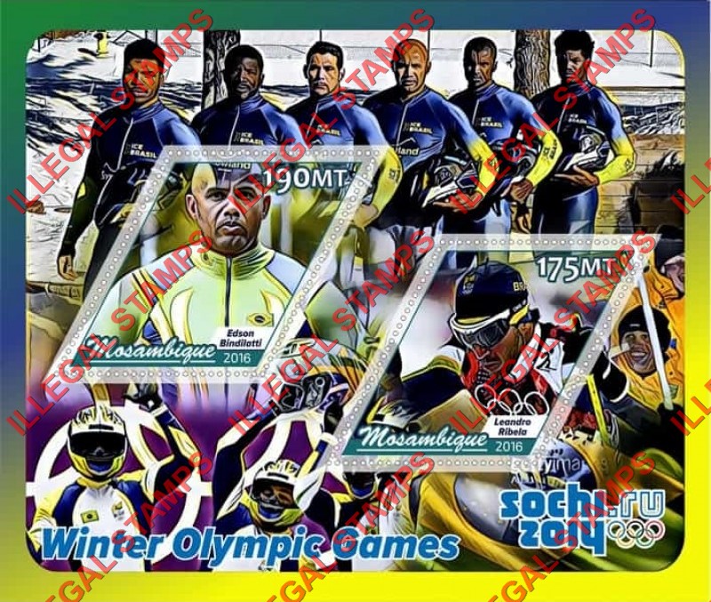 Mozambique 2016 Olympic Games in Sochi in 2014 Counterfeit Illegal Stamp Souvenir Sheet of 2 Mozambique 2016 Olympic Games in Sochi in 2014 Counterfeit Illegal Stamp Souvenir Sheet of 2