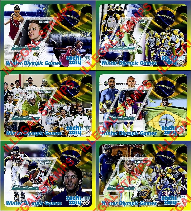 Mozambique 2016 Olympic Games in Sochi in 2014 Counterfeit Illegal Stamp Souvenir Sheets of 1 Mozambique 2016 Olympic Games in Sochi in 2014 Counterfeit Illegal Stamp Souvenir Sheets of 1