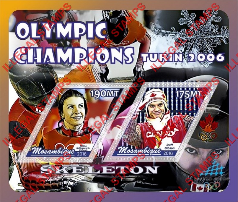Mozambique 2016 Olympic Games in Turin in 2006 Skeleton Champions Counterfeit Illegal Stamp Souvenir Sheet of 2 Mozambique 2016 Olympic Games in Turin in 2006 Skeleton Champions Counterfeit Illegal Stamp Souvenir Sheet of 2