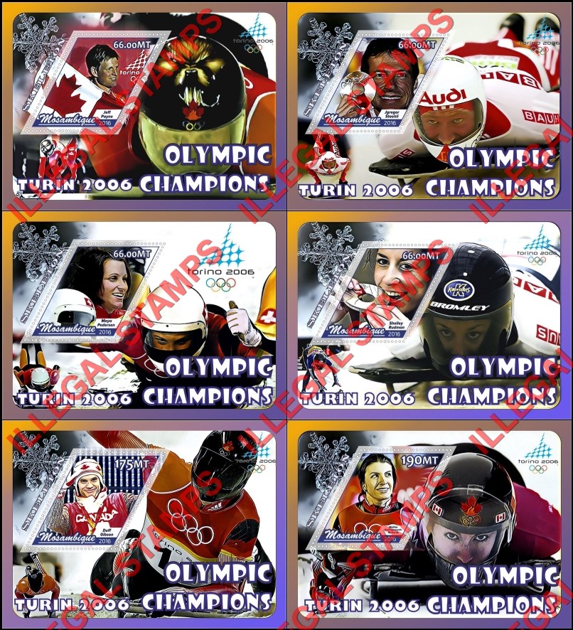Mozambique 2016 Olympic Games in Turin in 2006 Skeleton Champions Counterfeit Illegal Stamp Souvenir Sheets of 1 Mozambique 2016 Olympic Games in Turin in 2006 Skeleton Champions Counterfeit Illegal Stamp Souvenir Sheets of 1