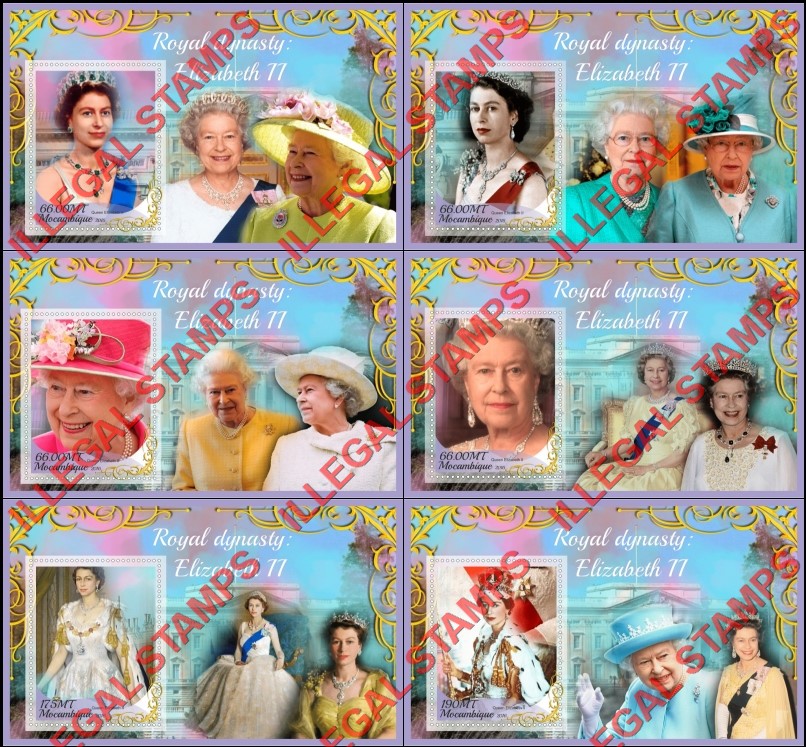 Mozambique 2016 Queen Elizabeth II Royal Dynasty Counterfeit Illegal Stamp Souvenir Sheets of 1 Mozambique 2016 Queen Elizabeth II Royal Dynasty Counterfeit Illegal Stamp Souvenir Sheets of 1
