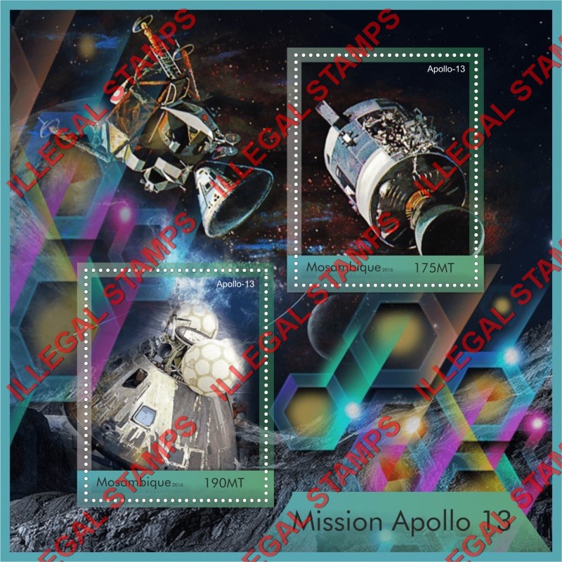 Mozambique 2016 Space Apollo 13 Astronauts Counterfeit Illegal Stamp Souvenir Sheet of 2 Mozambique 2016 Space Apollo 13 Astronauts Counterfeit Illegal Stamp Souvenir Sheet of 2