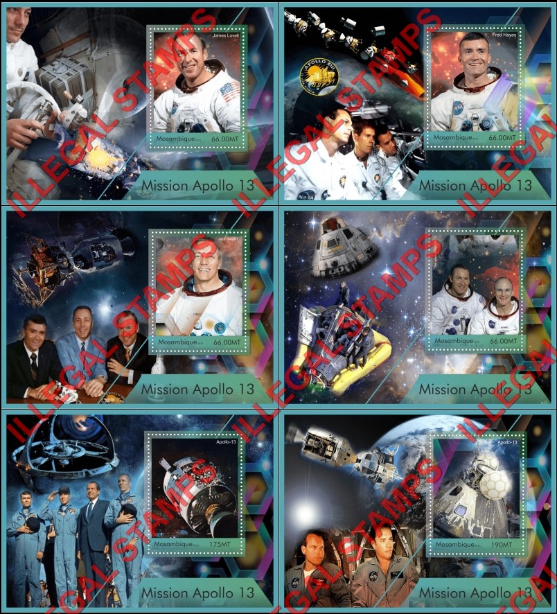 Mozambique 2016 Space Apollo 13 Astronauts Counterfeit Illegal Stamp Souvenir Sheets of 1 Mozambique 2016 Space Apollo 13 Astronauts Counterfeit Illegal Stamp Souvenir Sheets of 1