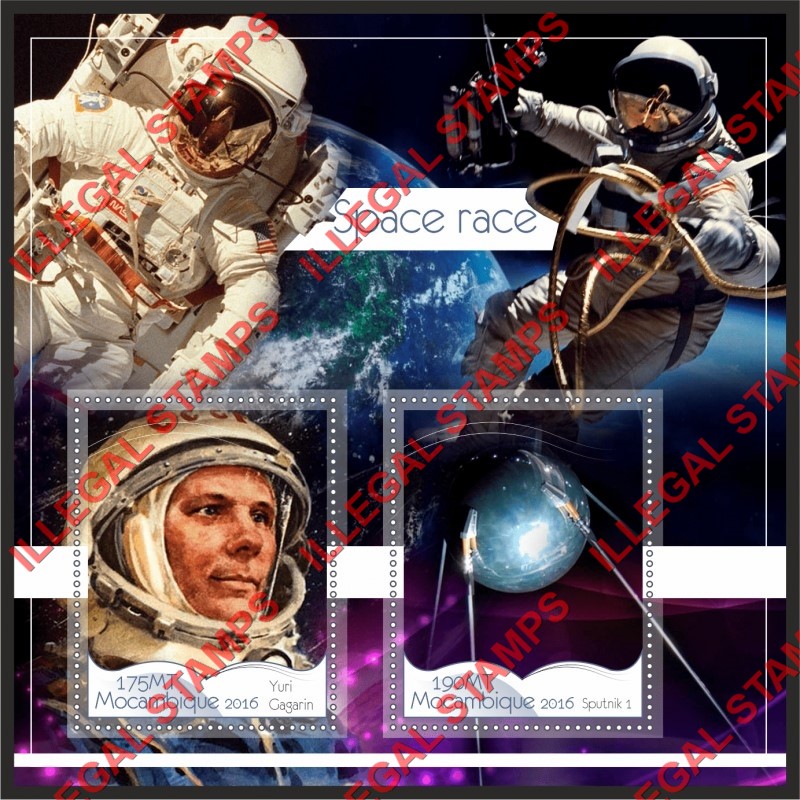 Mozambique 2016 Space Race Counterfeit Illegal Stamp Souvenir Sheet of 2 Mozambique 2016 Space Race Counterfeit Illegal Stamp Souvenir Sheet of 2