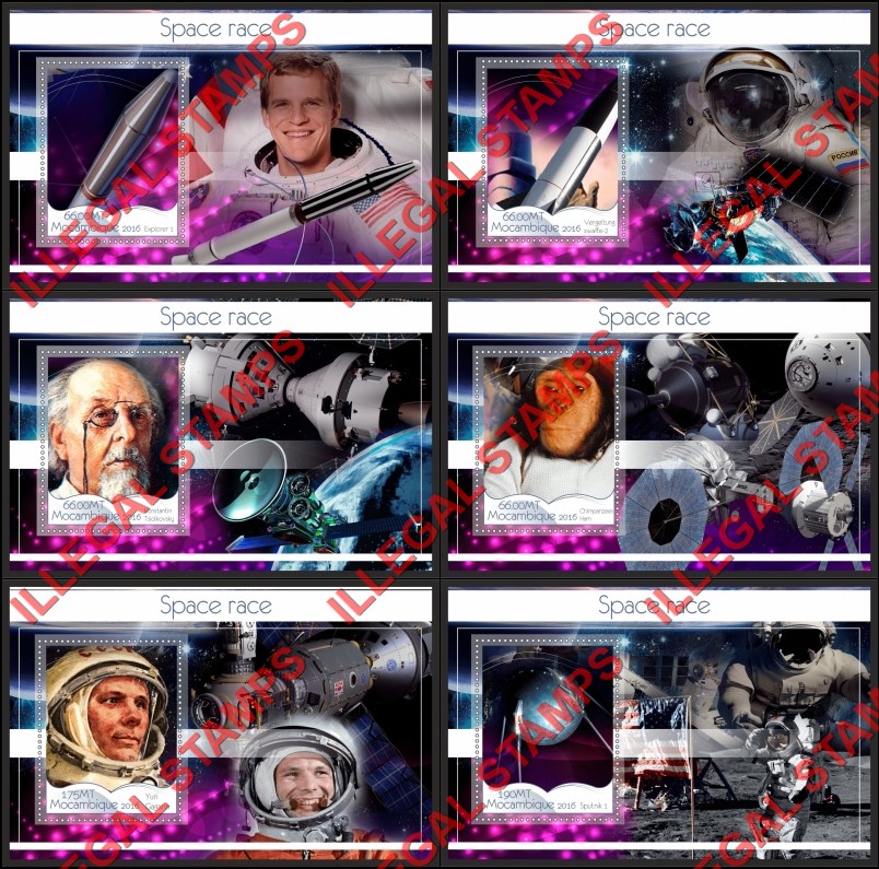 Mozambique 2016 Space Race Counterfeit Illegal Stamp Souvenir Sheets of 1 Mozambique 2016 Space Race Counterfeit Illegal Stamp Souvenir Sheets of 1