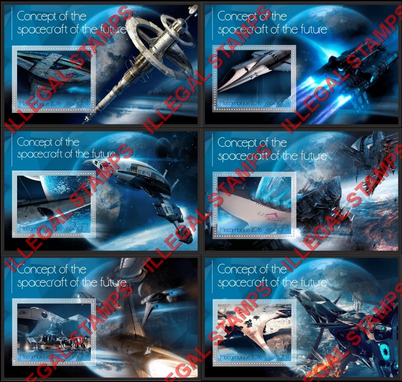 Mozambique 2016 Spacecraft of the Future Spaceship Counterfeit Illegal Stamp Souvenir Sheets of 1 Mozambique 2016 Spacecraft of the Future Spaceship Counterfeit Illegal Stamp Souvenir Sheets of 1