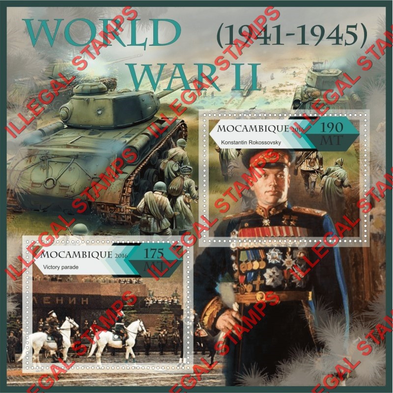 Mozambique 2016 World War II Counterfeit Illegal Stamp Souvenir Sheet of 1 Mozambique 2016 World War II Counterfeit Illegal Stamp Souvenir Sheet of 1