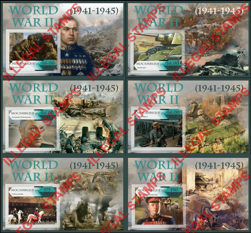Mozambique 2016 World War II Counterfeit Illegal Stamp Souvenir Sheets of 1 Mozambique 2016 World War II Counterfeit Illegal Stamp Souvenir Sheets of 1